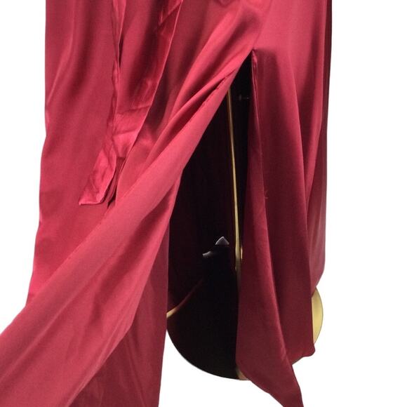 FORMAL PARTY 22 3x plus red burgundy faux wrap long sleeve maxi dress NEW B169 - Picture 3 of 8
